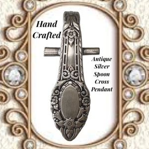 Vintage Cross Antique Silver Spoon Jewelry Hand Crafted Large Statement Crucifix